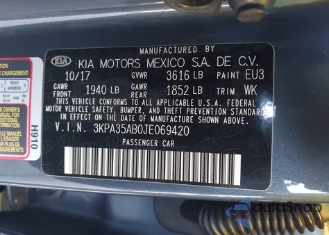 2018 Kia Rio Ex from USA, damaged, VIN 3KPA35AB0JE069420